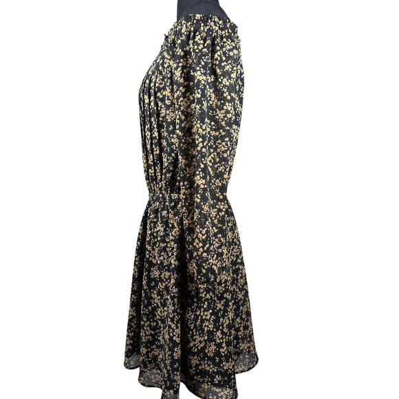 Miss Me Off The Shoulder Women's Floral Black Tan 1/2 Sheer Sleeve Dress Size S - Picture 2 of 14